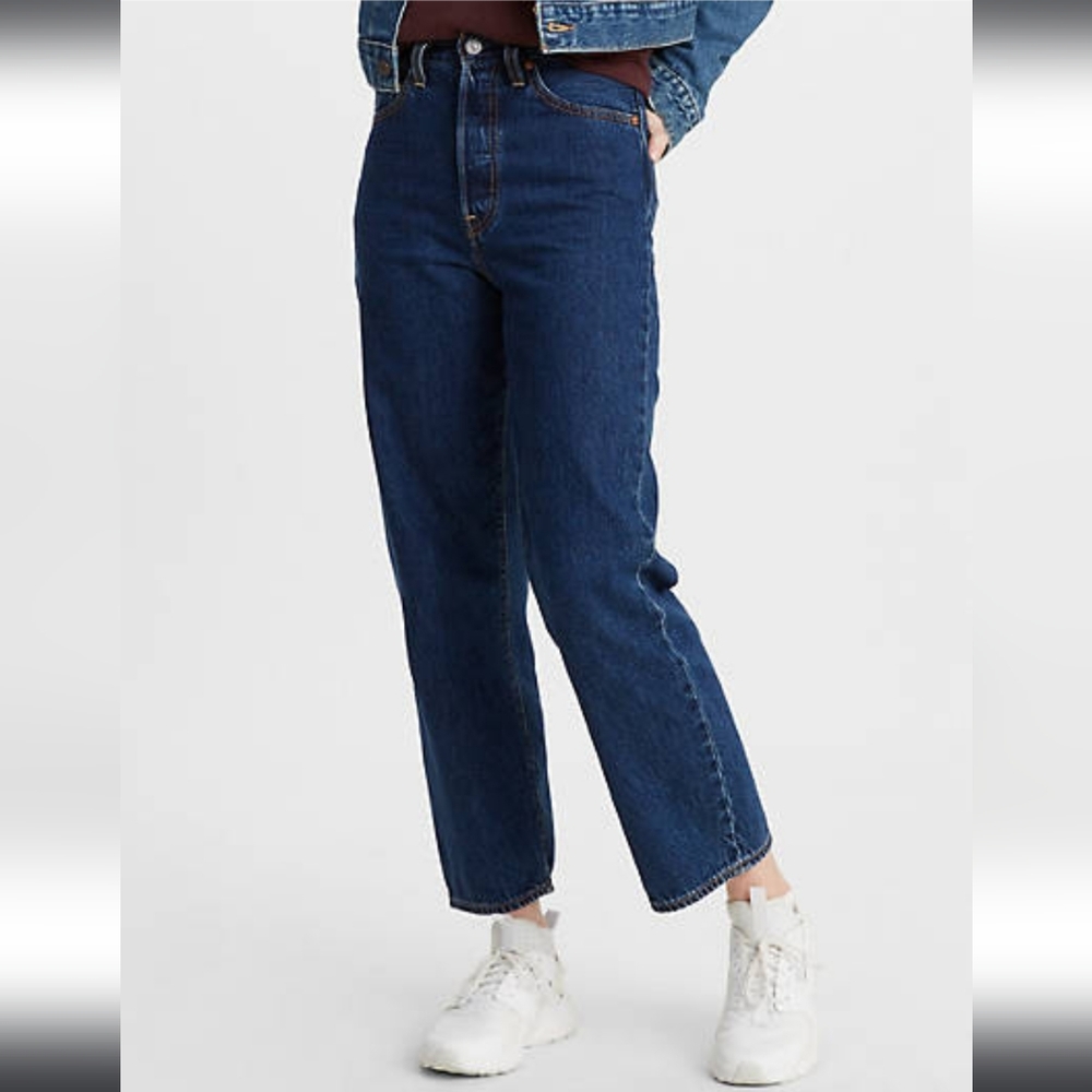 Levi's Ribcage Straight Ankle Jeans Premium Button Fly High Rise Dark Wash 33